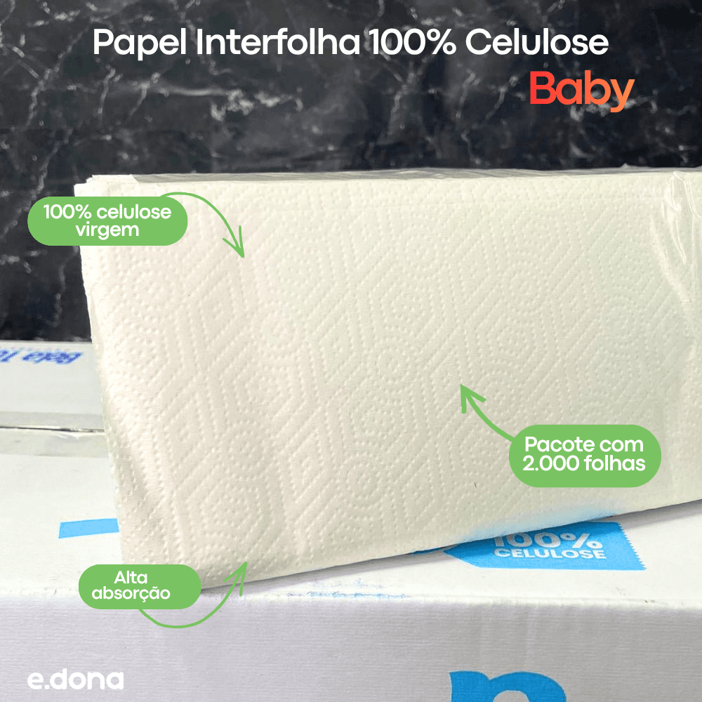 Papel Interfolha 100% Celulose Baby 23x21cm – 2.000 Folhas Simples com 2 Dobras - e - dona