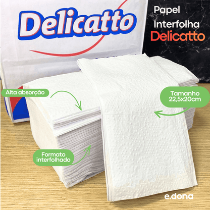 Papel Interfolha 100% Celulose Delicatto 22,5x20cm – 2 Dobras, Folha Simples - e - dona