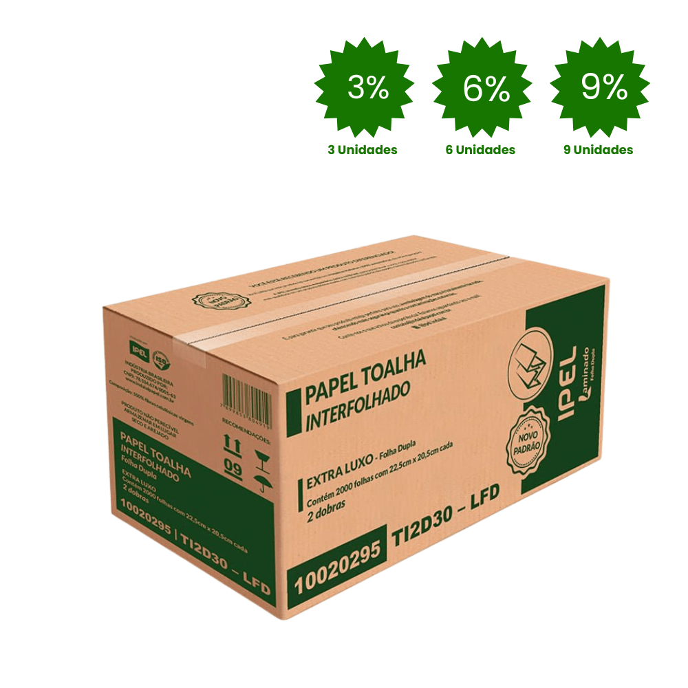 Papel Interfolha 100% Celulose Folha Dupla Ipel Indaial com 2.000 Folhas por Caixa - Maior Absorção e Maciez para mãos - e - dona
