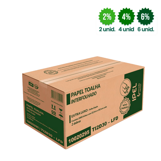 Papel Interfolha 100% Celulose Folha Dupla Ipel Indaial com 2.000 Folhas por Caixa - Maior Absorção e Maciez para mãos - e - dona