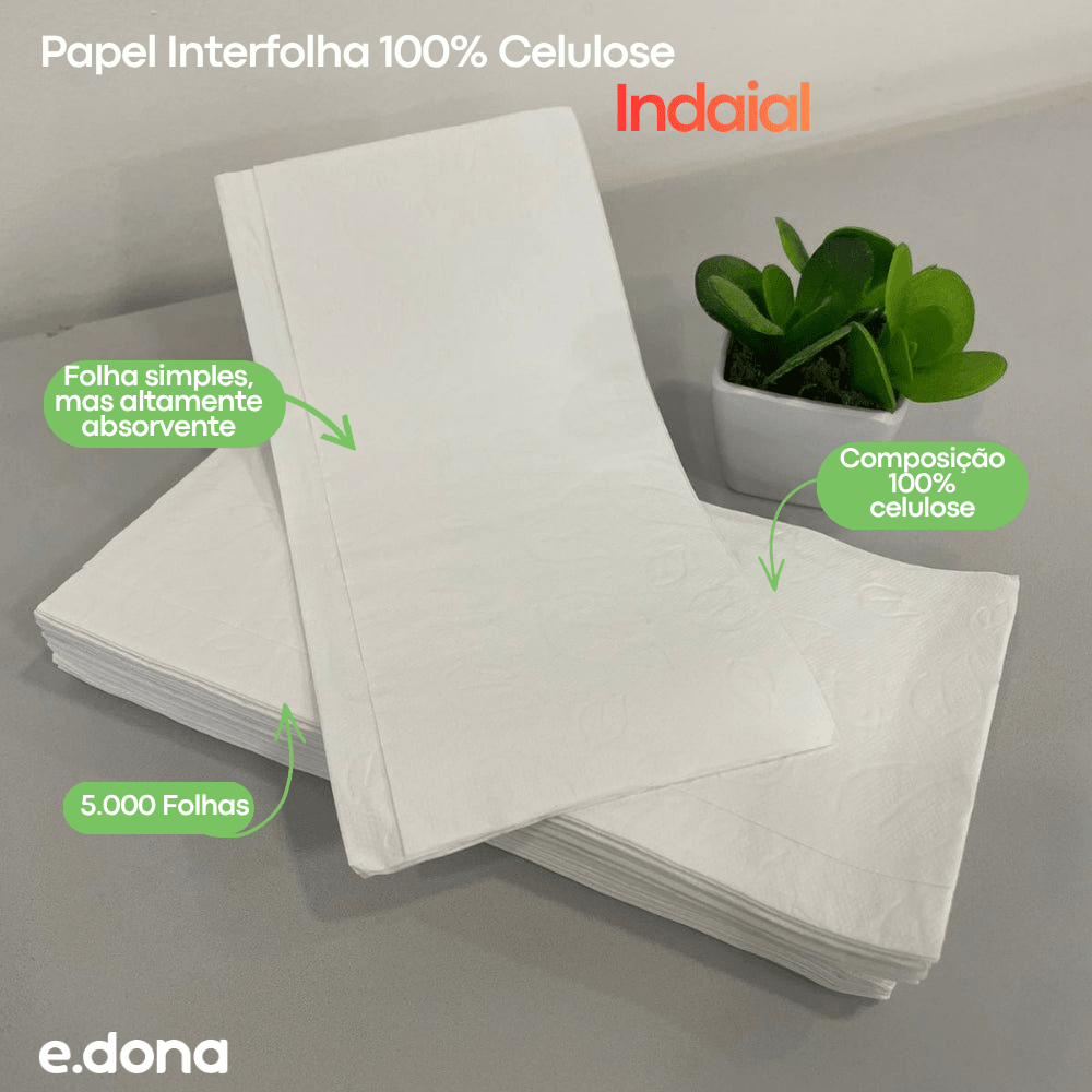 Papel Interfolha 100% Celulose Indaial Light com 5.000 Folhas Simples tem Maciez e Resistência - e - dona