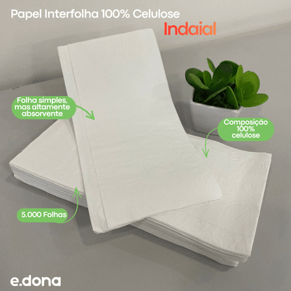 Papel Interfolha 100% Celulose Indaial Light com 5.000 Folhas Simples tem Maciez e Resistência - e - dona