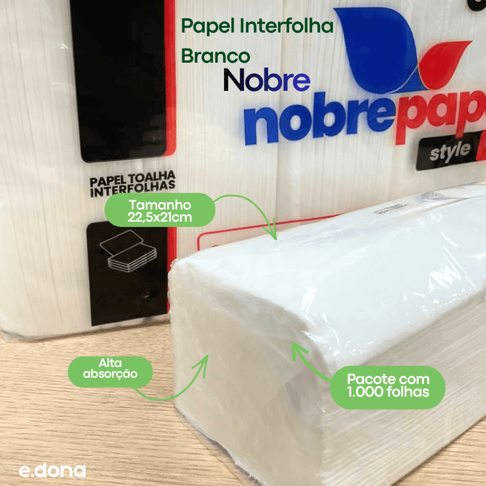 Papel Interfolha 100% Celulose Nobre 22,5x21cm – 1.000 Folhas - e - dona