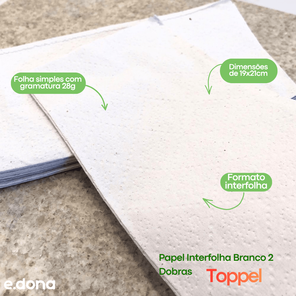 Papel Interfolha Branco 19x21cm 2 Dobras Folha Simples 28g Toppel - e - dona