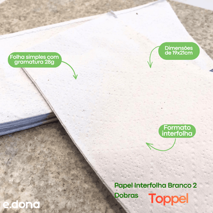 Papel Interfolha Branco 19x21cm 2 Dobras Folha Simples 28g Toppel - e - dona