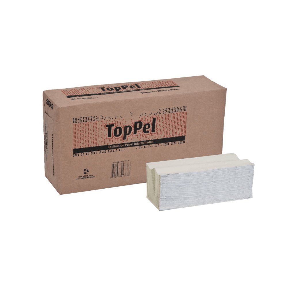 Papel Interfolha Branco 20x21cm 2 dobras folha simples 28g Toppel com Maior Maciez e Resistência em Dispensers de Banheiro - e - dona
