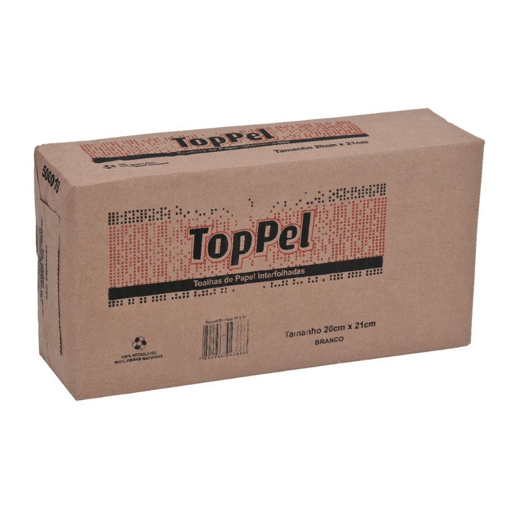 Papel Interfolha Branco 20x21cm 2 dobras folha simples 28g Toppel com Maior Maciez e Resistência em Dispensers de Banheiro - e - dona