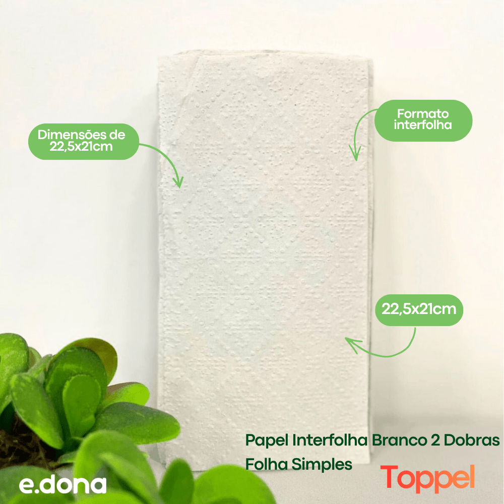 Papel Interfolha Branco 22,5x21cm 2 Dobras Folha Simples Toppel - e - dona