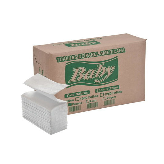 Papel Interfolha Branco 23x27cm 3 dobras folha simples Baby com 1.250 folhas - e - dona