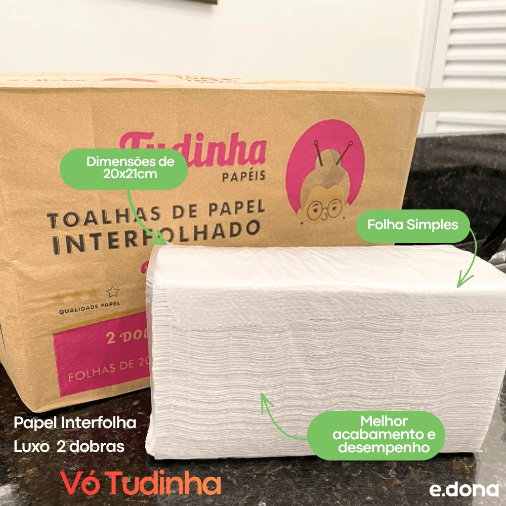 Papel Interfolha Luxo 20x21cm 2 dobras folha simples Vó Tudinha - e - dona