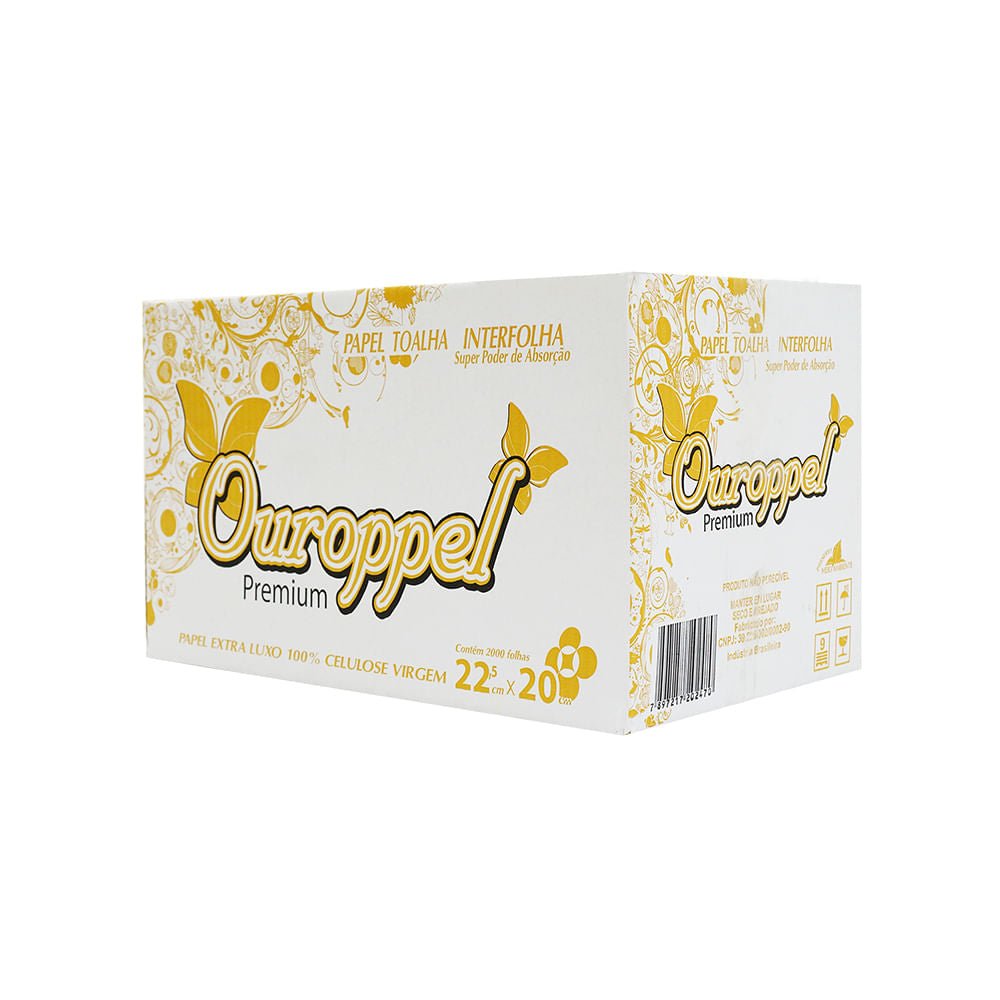 Papel Interfolha Ouroppel 100% Celulose - Higiene e Qualidade em 2 Dobras. Ideal para Banheiros, com 2.000 Folhas e Tamanho 22,5x20cm - e - dona