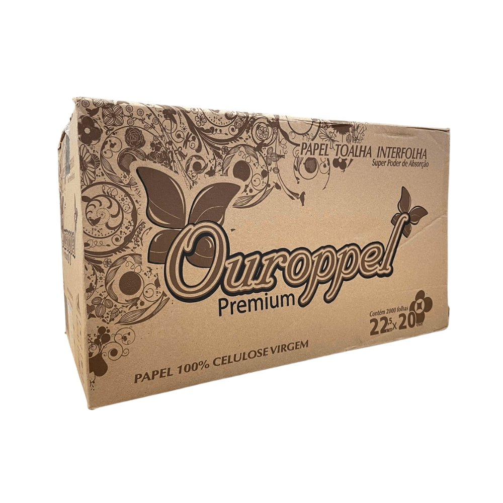 Papel Interfolha Ouroppel 100% Celulose - Higiene e Qualidade em 2 Dobras. Ideal para Banheiros, com 2.000 Folhas e Tamanho 22,5x20cm - e - dona