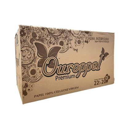 Papel Interfolha Ouroppel 100% Celulose - Higiene e Qualidade em 2 Dobras. Ideal para Banheiros, com 2.000 Folhas e Tamanho 22,5x20cm - e - dona