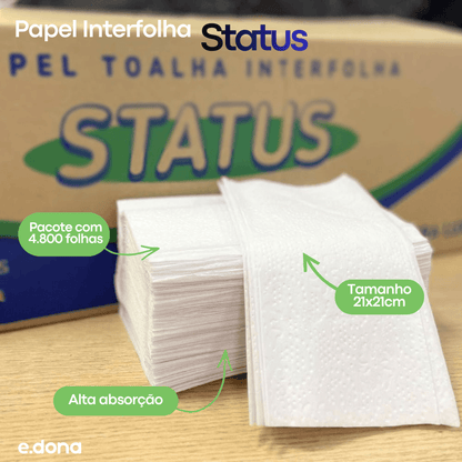 Papel Interfolha Status 100% Celulose 21x21cm – 4.800 Folhas Simples com 2 Dobras - e - dona