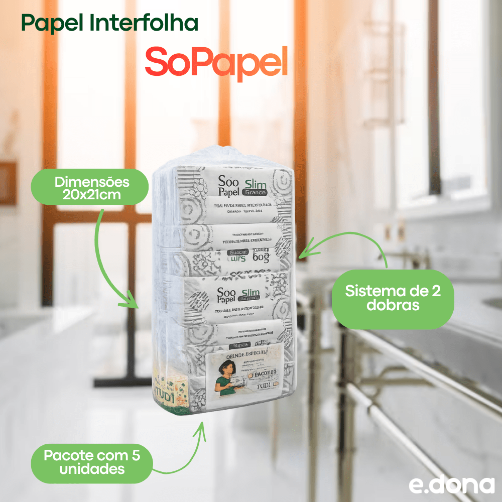 Papel Interfolhado Branco 20x21 cm - 2 Dobras Só Papel com 5 Pacote - e - dona
