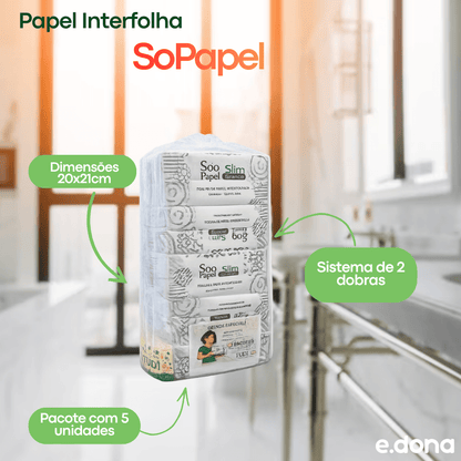 Papel Interfolhado Branco 20x21 cm - 2 Dobras Só Papel com 5 Pacote - e - dona