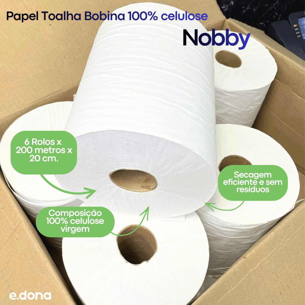 Papel Toalha Bobina 100% Celulose 30g Ipel Indaial - 6 rolos de 200 metros - e - dona