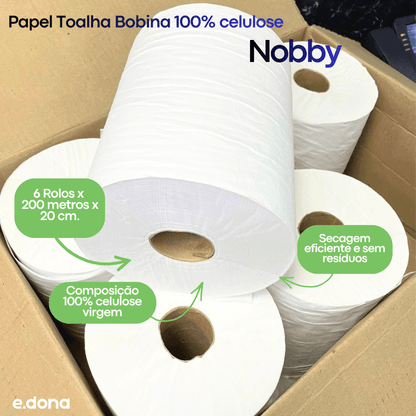 Papel Toalha Bobina 100% Celulose 30g Ipel Indaial - 6 rolos de 200 metros - e - dona