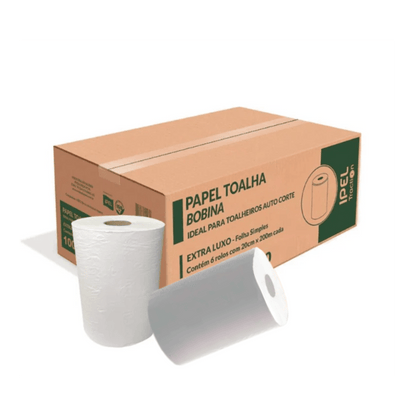 Papel Toalha Bobina 100% celulose 30gr Ipel Indaial com 6 rolos de 200 metros - e - dona