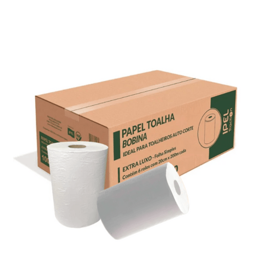 Papel Toalha Bobina 100% celulose 30gr Ipel Indaial com 6 rolos de 200 metros - e - dona