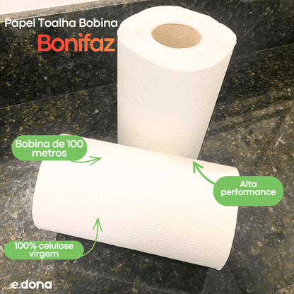 Papel Toalha Bobina 100% Celulose Bonifaz – 8 Rolos de 100 Metros - e - dona