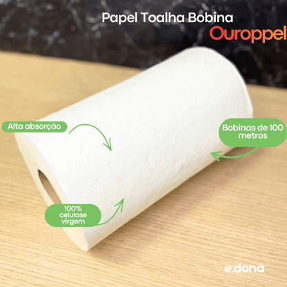 Papel Toalha Bobina 100% Celulose Ouroppel – 8 Rolos de 100 Metros - e - dona
