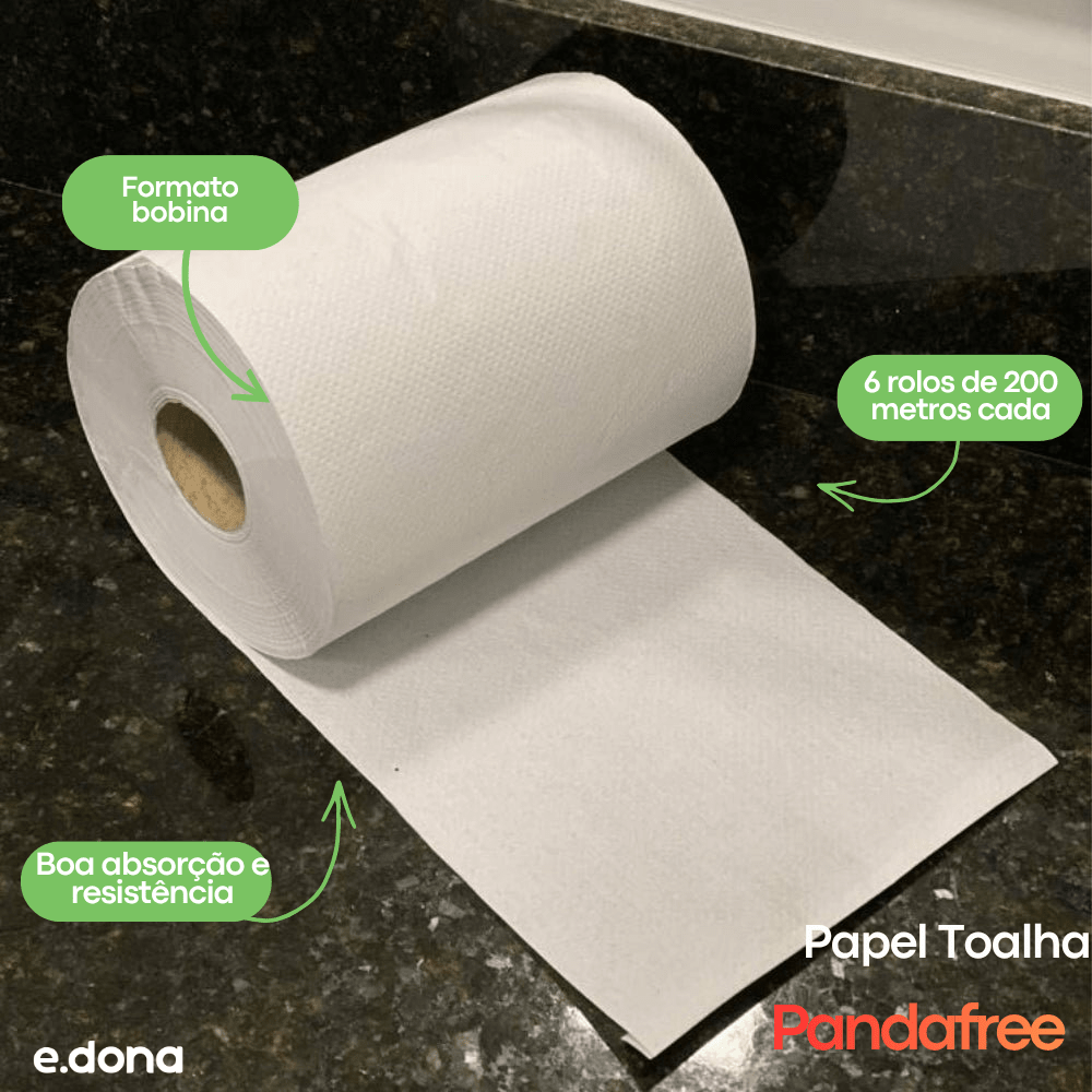 Papel Toalha Bobina Branco Pandafree com 6 Rolos de 200 Metros - e - dona