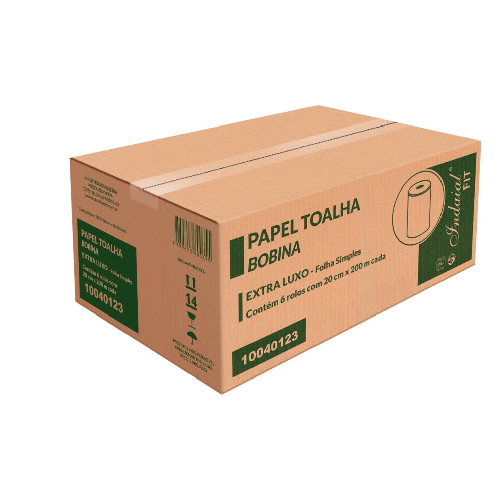 Papel Toalha Bobina Indaial Fit 100% Celulose com 6 rolos de 200 metros Alta Qualidade e Resistência - e - dona