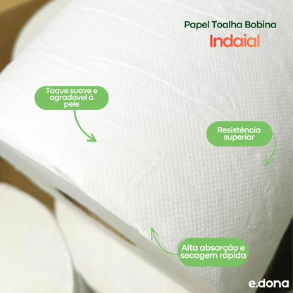 Papel Toalha Bobina Indaial Fit 100% Celulose com 6 rolos de 200 metros Alta Qualidade e Resistência - e - dona
