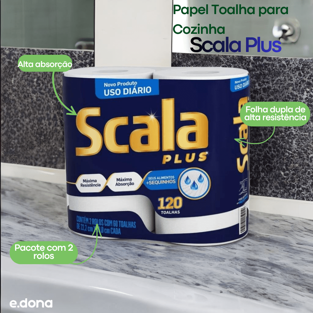 Papel Toalha para Cozinha Folha Dupla Scala Plus com 2 Rolos - e - dona