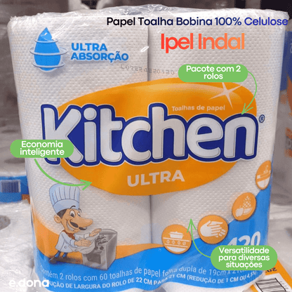 Papel Toalha para Cozinha Kitchen - 2 Rolos - e - dona