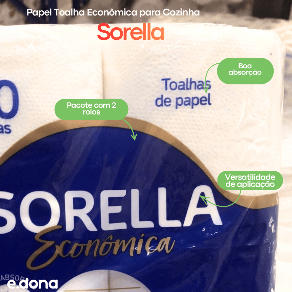 Papel Toalha Sorella Econômica para Cozinha com 2 Rolos - e - dona