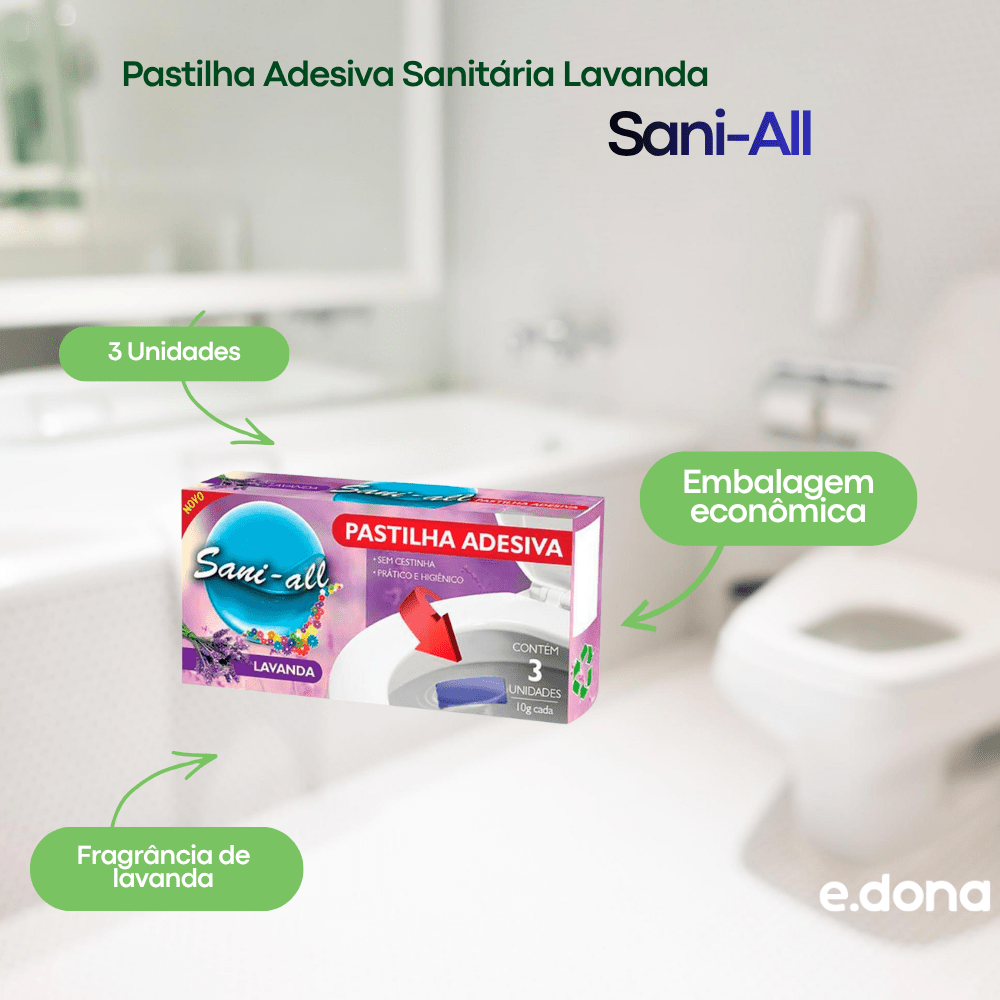Pastilha Adesiva Sanitária Lavanda Sani - All - 3 Unidades - e - dona