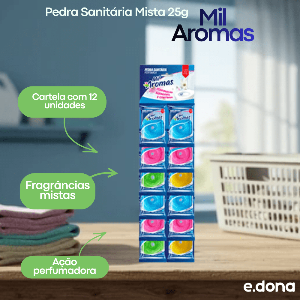 Pedra Sanitária Mista 25g Cartela com 12 Unidades Mil Aromas - e - dona