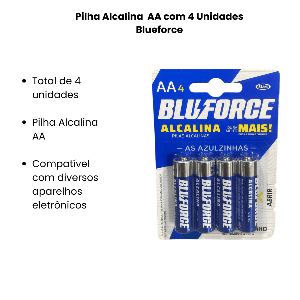 Pilha Alcalina Blueforce AA com 4 Unidades - e - dona