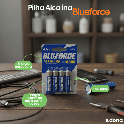 Pilha Alcalina Blueforce AA com 4 Unidades - e - dona