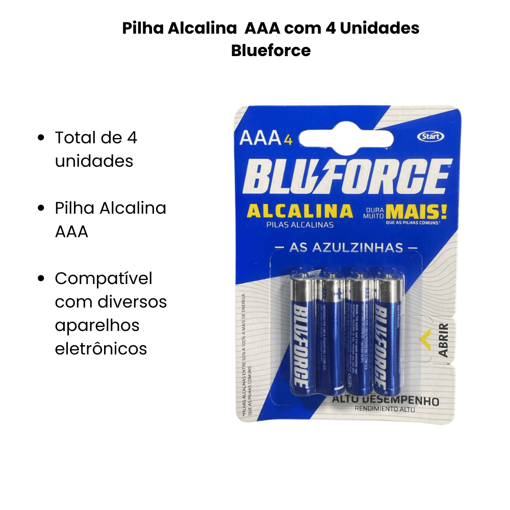 Pilha Alcalina Blueforce AAA com 4 Unidades - e - dona