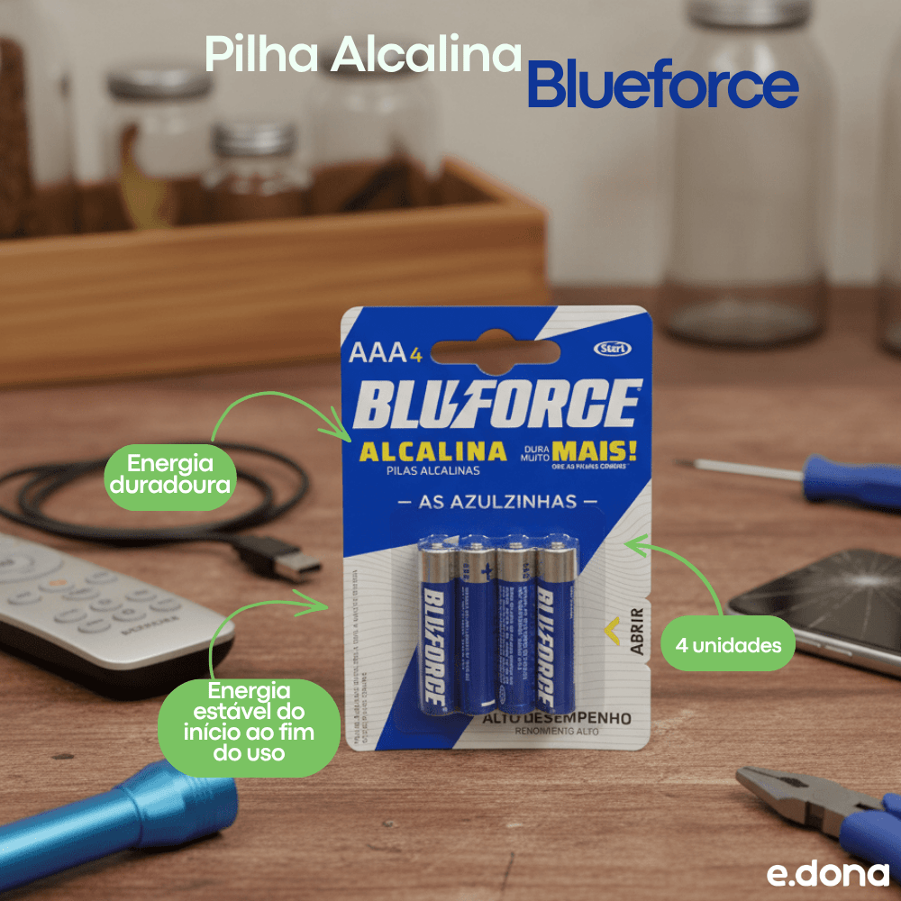 Pilha Alcalina Blueforce AAA com 4 Unidades - e - dona