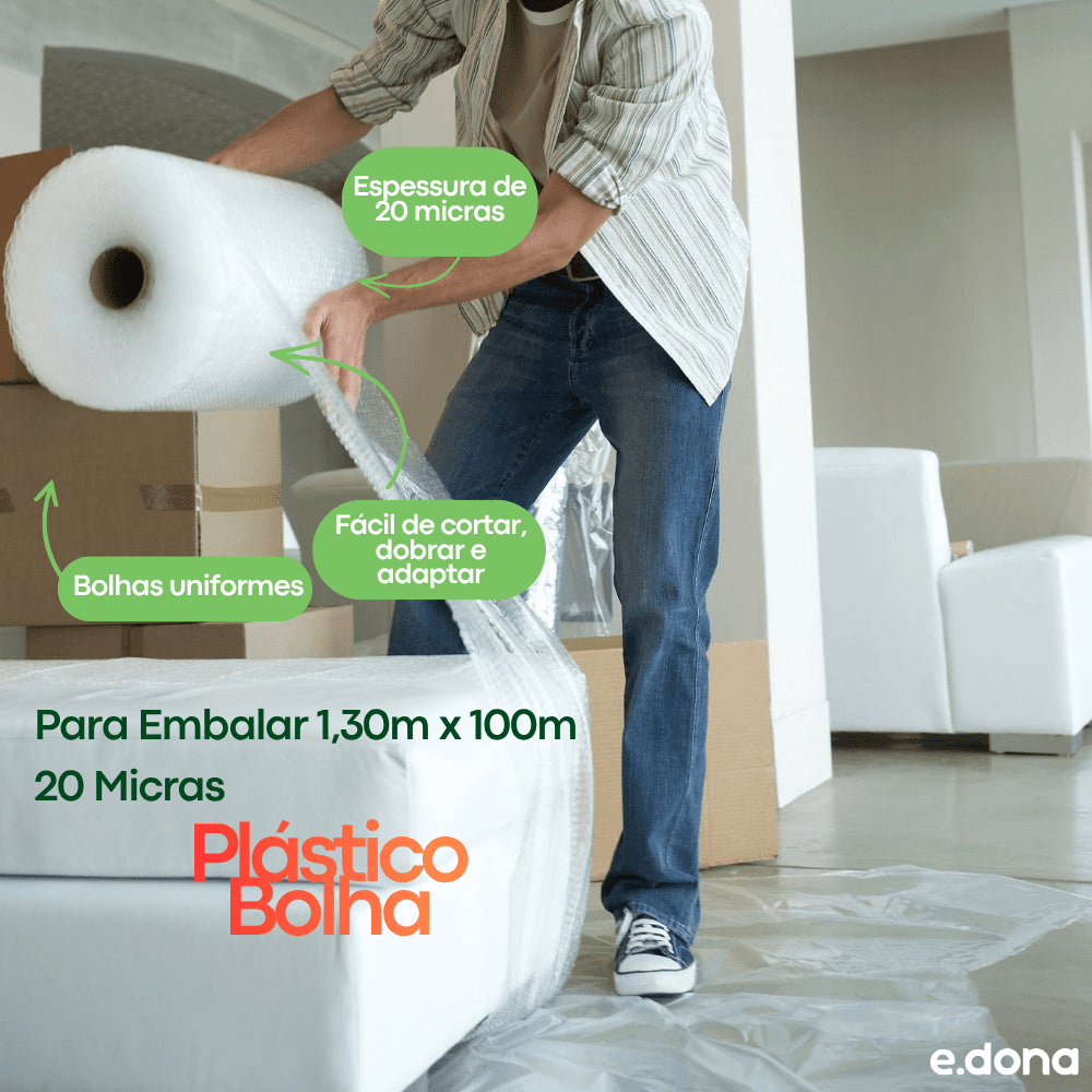 Plástico Bolha para Embalar 1,30m x 100m 20 Micras - e - dona