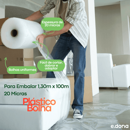 Plástico Bolha para Embalar 1,30m x 100m 20 Micras - e - dona