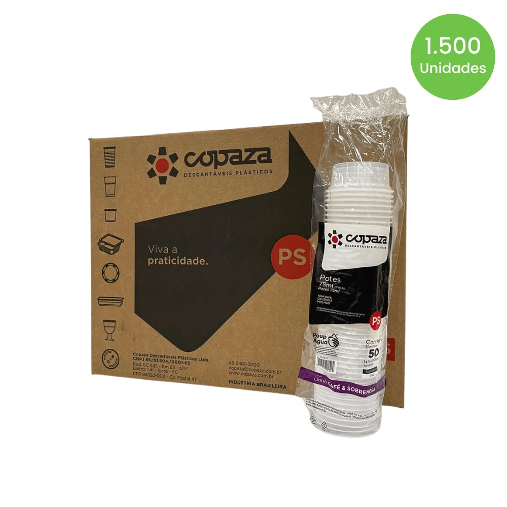 Pote 75ml P - 03 Translúcido Liso sem tampa Copaza PS com 1.500 unidades - e - dona