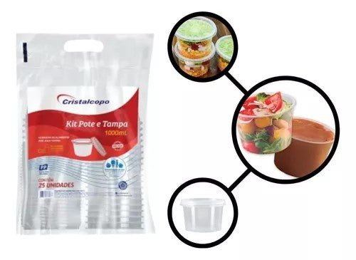 Pote de 1.000ml transparente com tampa Cristalcopo com 150 unidades - e - dona