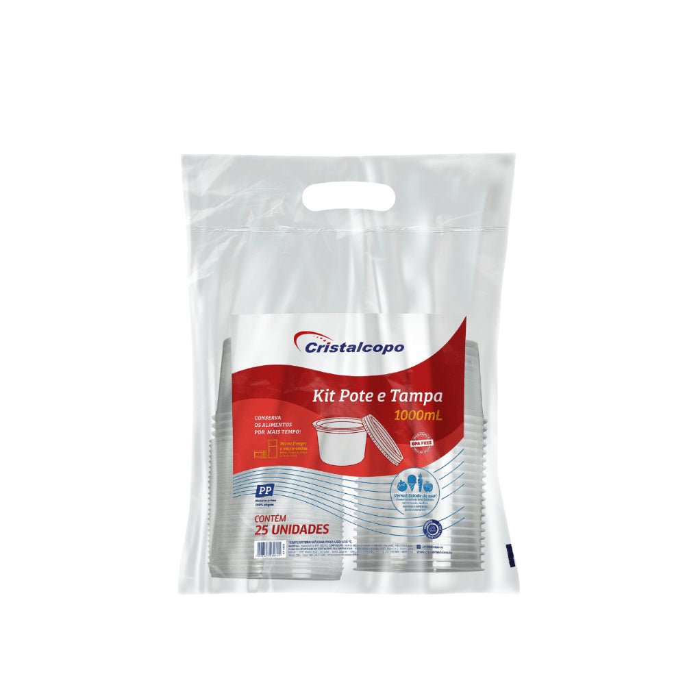 Pote de 1.000ml transparente com tampa Cristalcopo com 25 unidades - e - dona