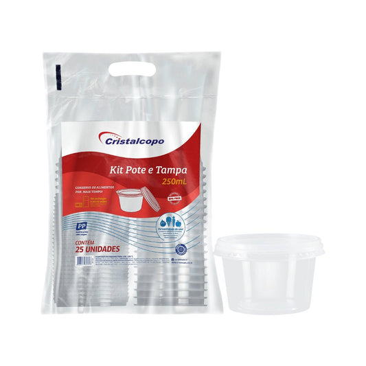 Pote de 250ml Redondo com tampa Transparente Cristalcopo com 500 unidades - e - dona