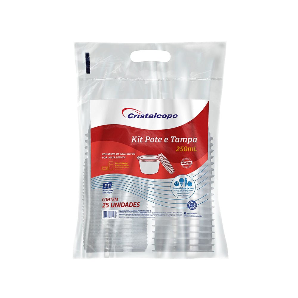 Pote de 250ml Redondo com tampa Transparente Cristalcopo com 500 unidades - e - dona