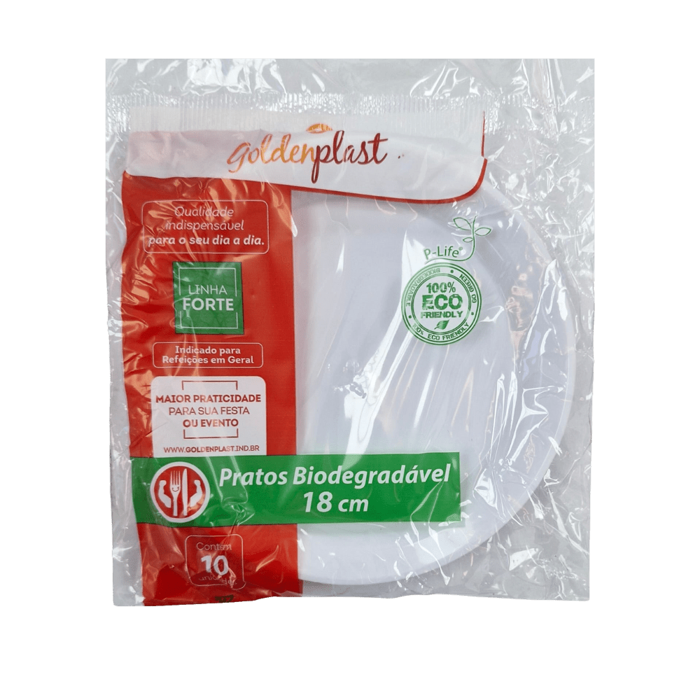 Prato 18cm GoldenPlast Branco com 10 Unidades - e - dona