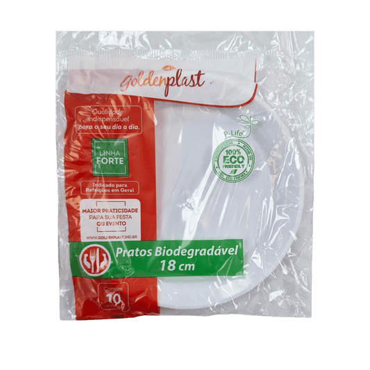 Prato 18cm GoldenPlast Branco com 10 Unidades - e - dona