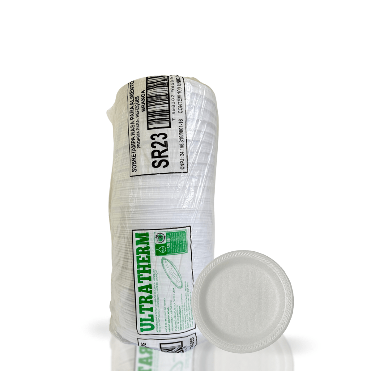 Prato de Isopor Raso 23cm para Refeição Ultratherm com 400 unidades - e - dona
