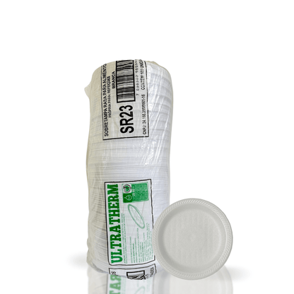 Prato de Isopor Raso 23cm para Refeição Ultratherm com 400 unidades - e - dona