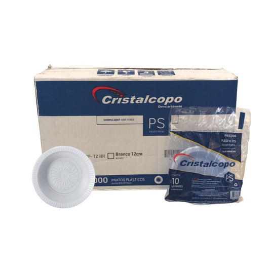 Prato Fundo 12cm Branco Cristalcopo com 1.000 unidades - Estilo Cumbuca - e - dona